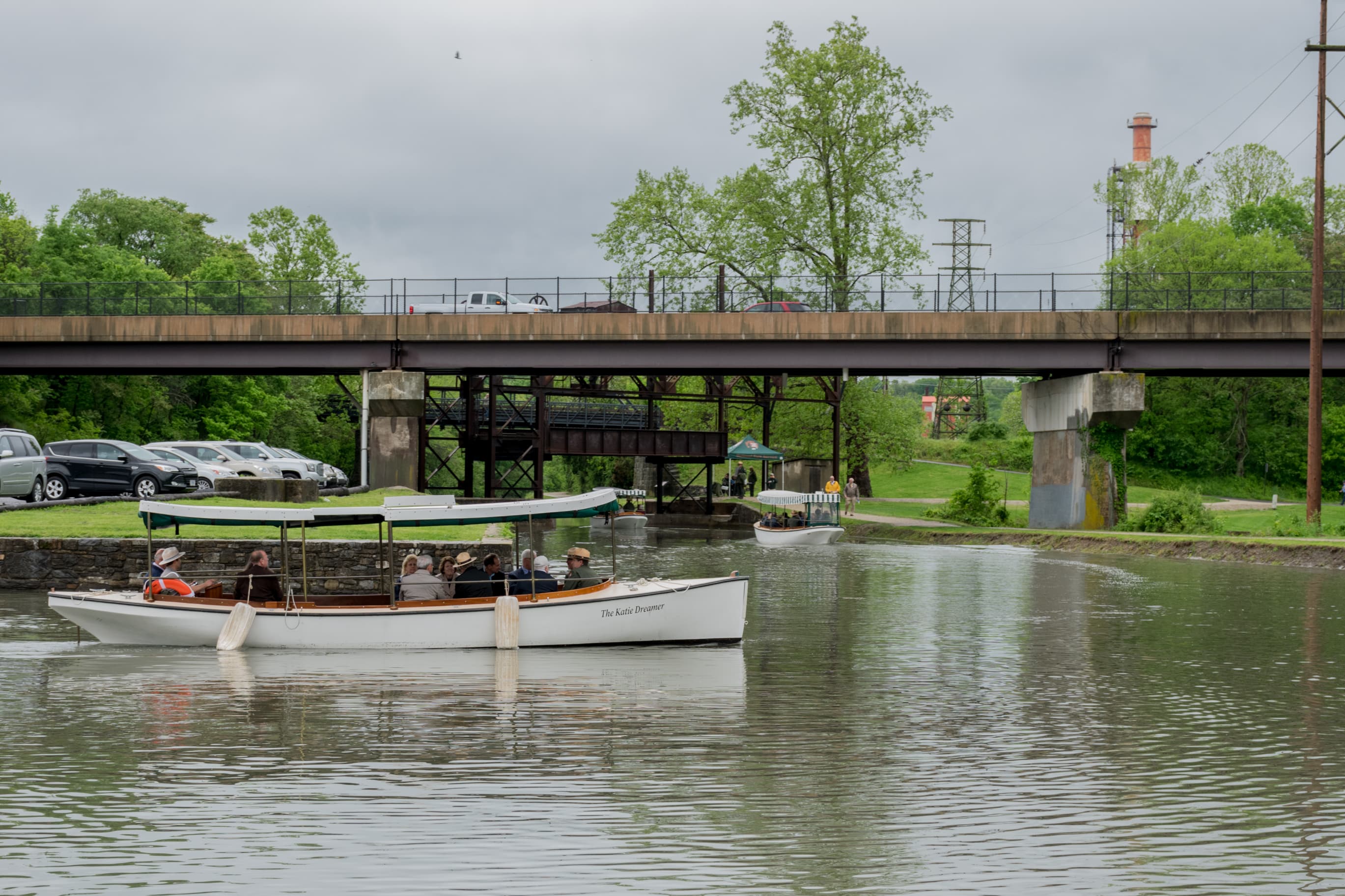 Boats on the Cushwa Basin floating down the canal
