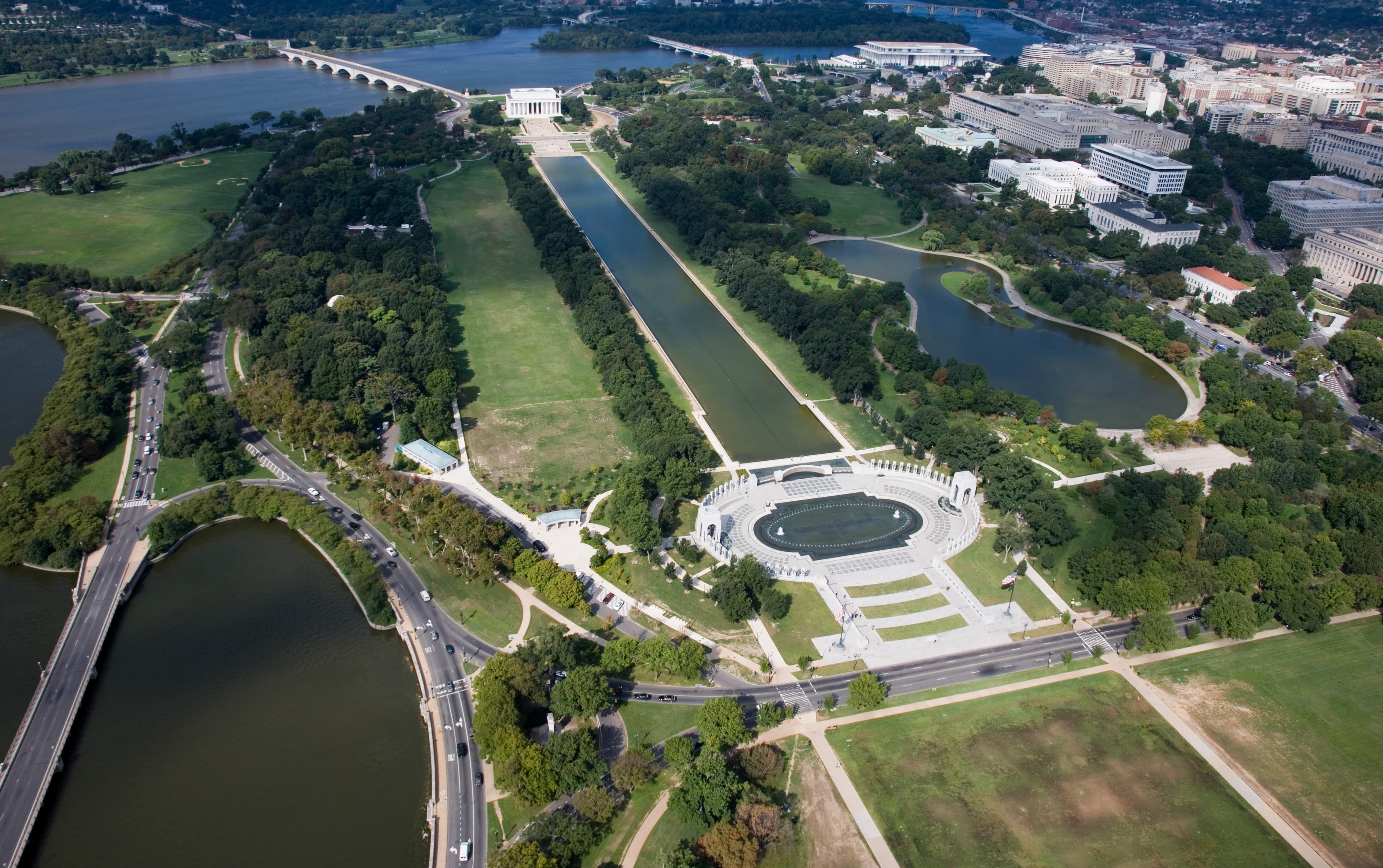 Aerial of the west side of National Mall and Memorial Parks
