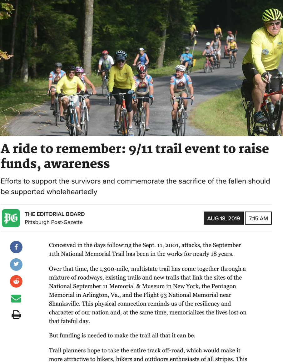Ride the 911 National Memorial Trail to raise funds and awareness